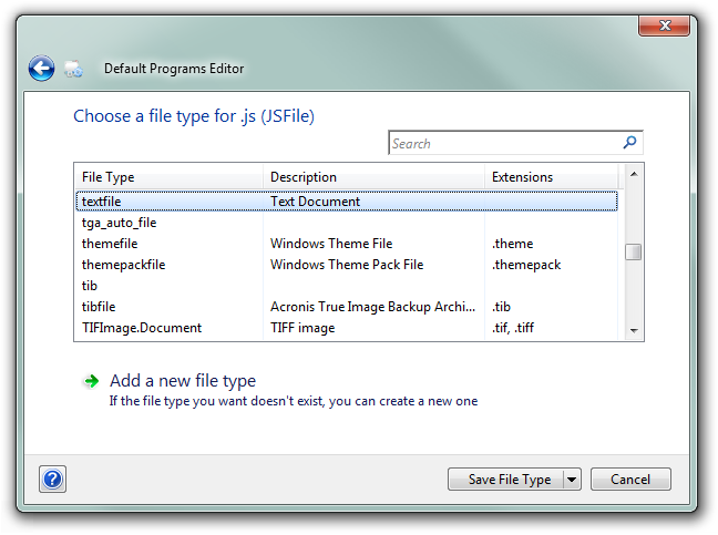 Change an extension's associated file type